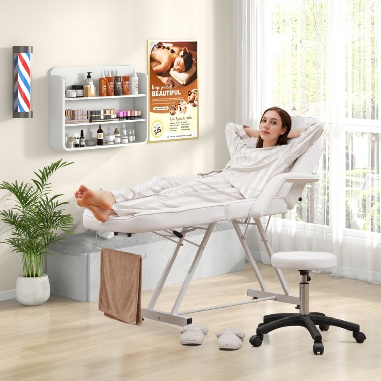 Facial chair set in white with removable headrest and armrests, ideal for spa and massage treatments.