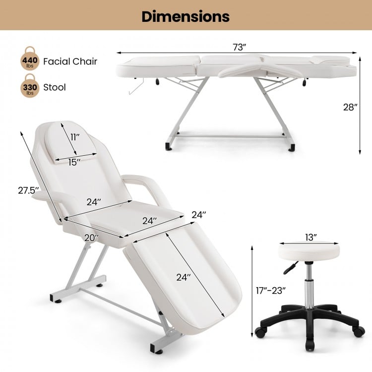 Facial chair set with removable headrest, detachable armrests, and towel rack, designed for ergonomic comfort and spa.