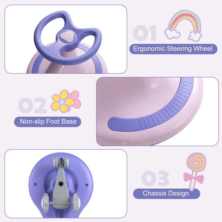 Wiggle car ride-on toy in purple featuring an ergonomic steering wheel and non-slip foot base for safe indoor and.