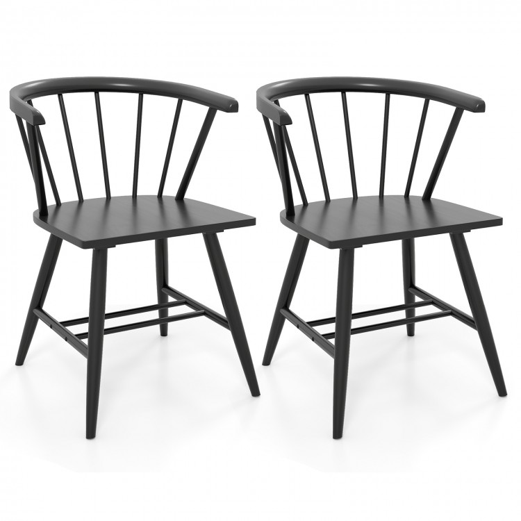 Set of 2 Windsor dining chairs in sleek black, featuring ergonomic backrest and sturdy rubber wood construction for.