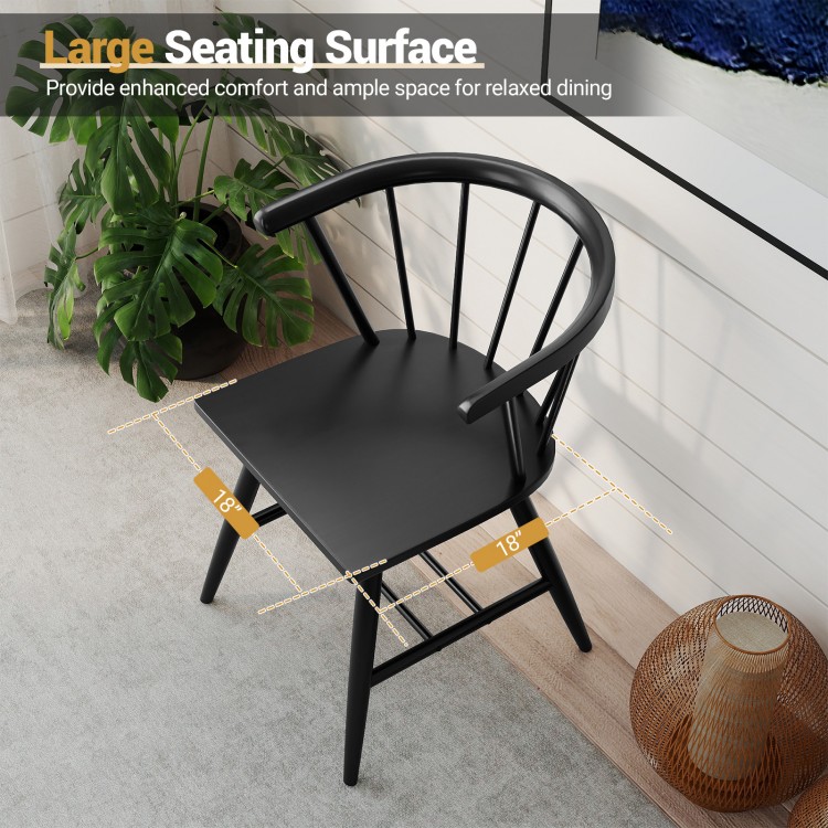 Windsor dining chair with large black seating surface, ergonomic backrest, ideal for kitchens and dining rooms.