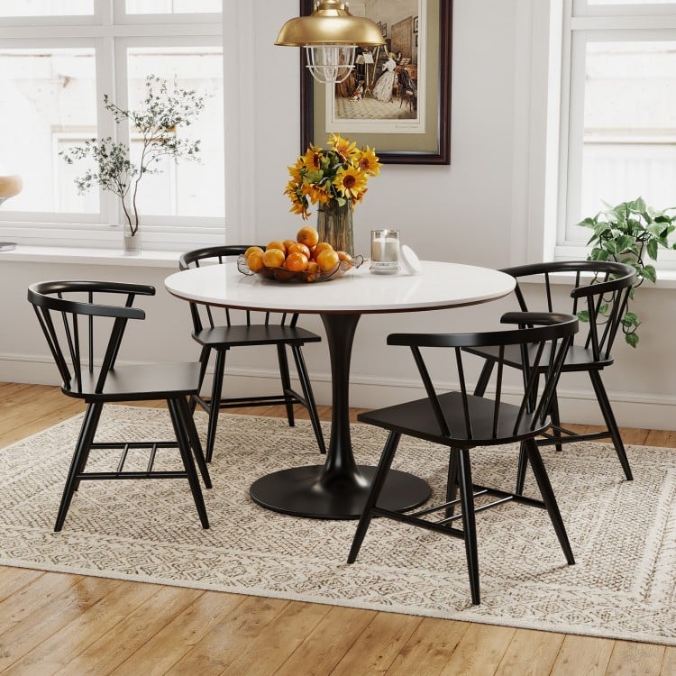 Windsor dining chair set of 4 in sleek black finish, featuring ergonomic backs and ample seating for dining rooms or.