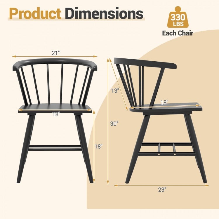 Windsor dining chair dimensions with ergonomic design, black rubber wood, and 330 lbs capacity for versatile use.