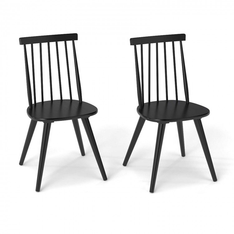 Windsor dining chair set of 2 in black with ergonomic spindle back, perfect for dining rooms and cafes.