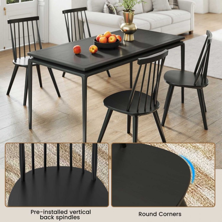 Windsor dining chair set in black with ergonomic backrest, featuring pre-installed spindles for easy assembly.