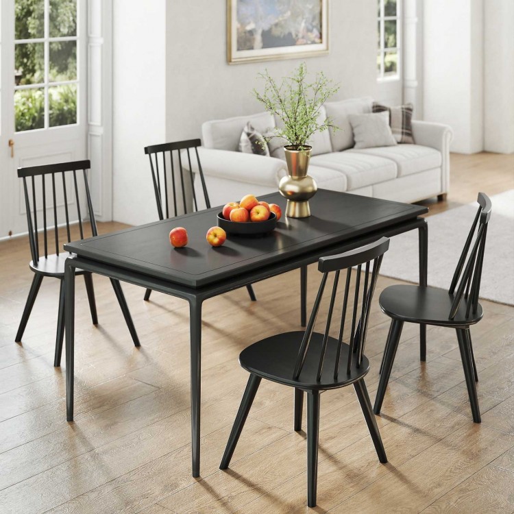 Windsor dining chair set of 4 in black with ergonomic backrest, perfect for dining rooms and kitchens.