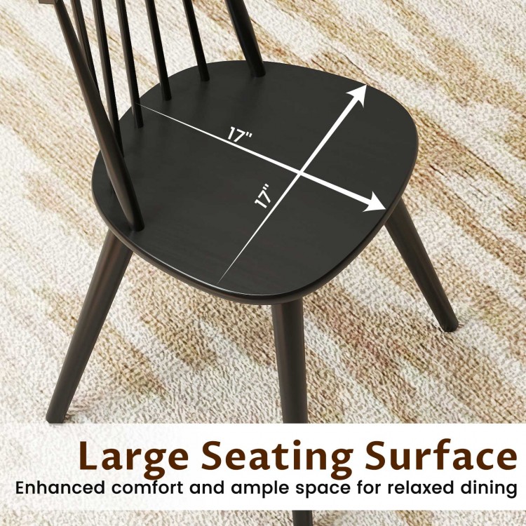 Windsor dining chair with large black seat surface, ergonomic spindle back, perfect for dining rooms and cafes.