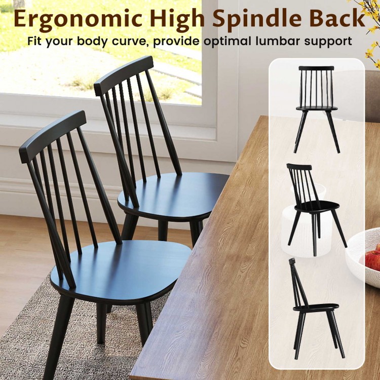 Windsor dining chair set of 4 in black with ergonomic high spindle back, perfect for dining rooms and cafes.