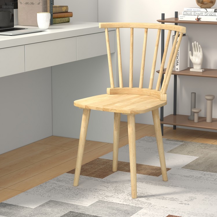 Windsor dining chair with spindle back design in natural rubber wood, ideal for dining rooms and kitchens.