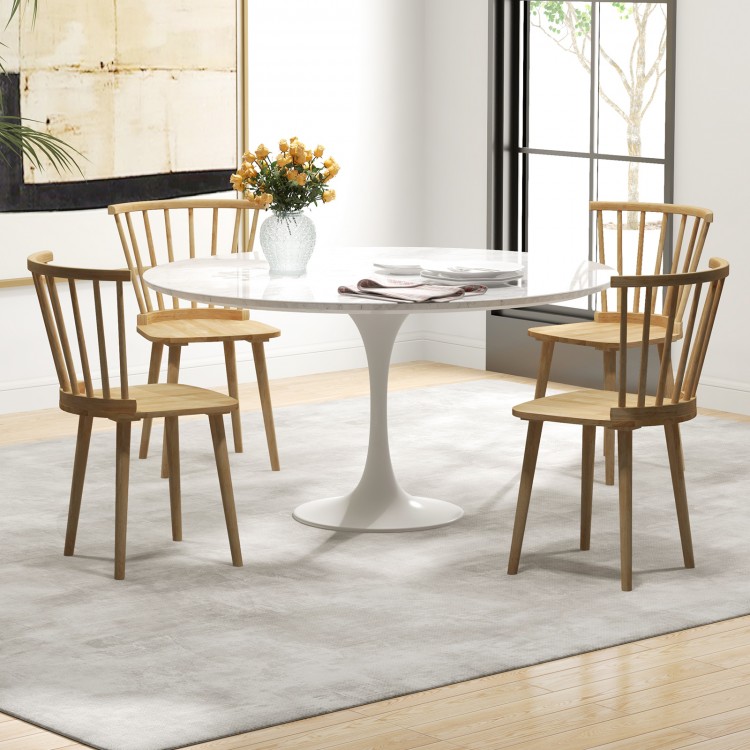 Windsor dining chairs set of 2 in natural rubber wood with spindle back, perfect for dining rooms or kitchens.