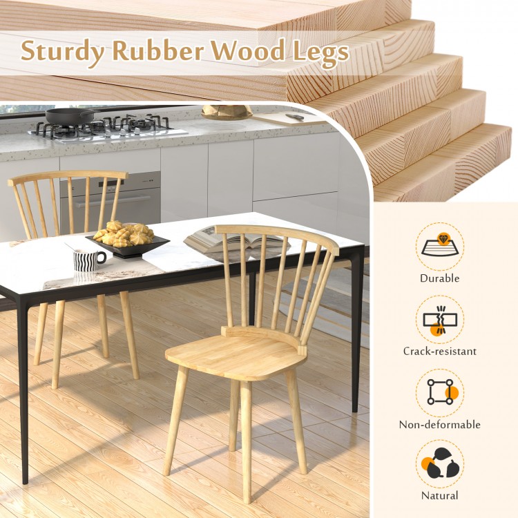 Windsor dining chair with spindle back and sturdy rubber wood legs, showcasing natural finish for elegant kitchen decor.