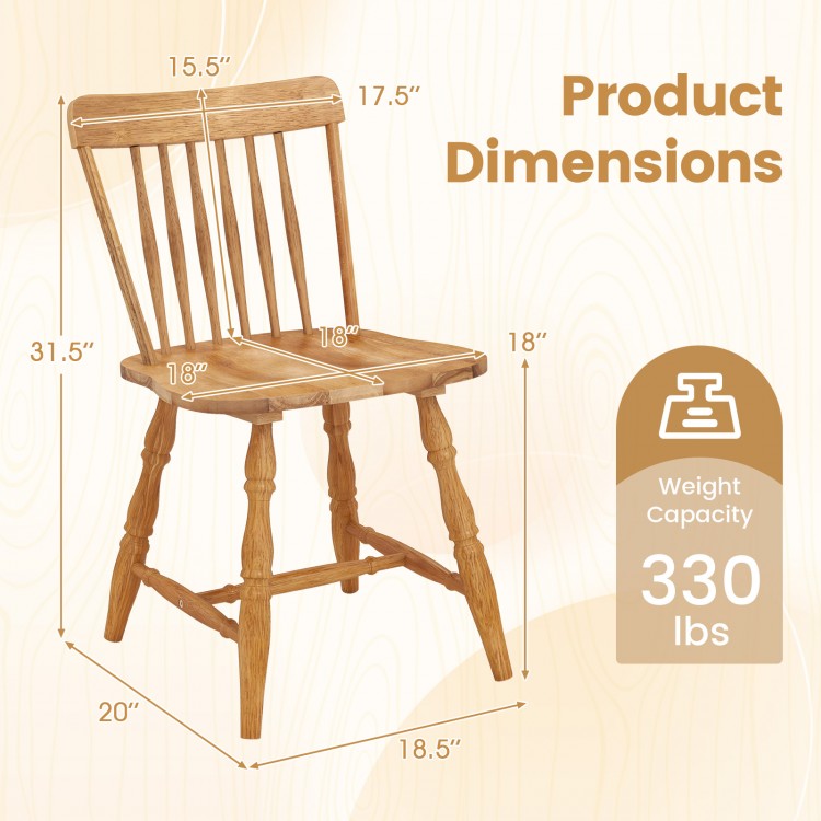 Windsor dining chair dimensions with curved spindle back, made of rubber wood, supports up to 330 lbs for dining.