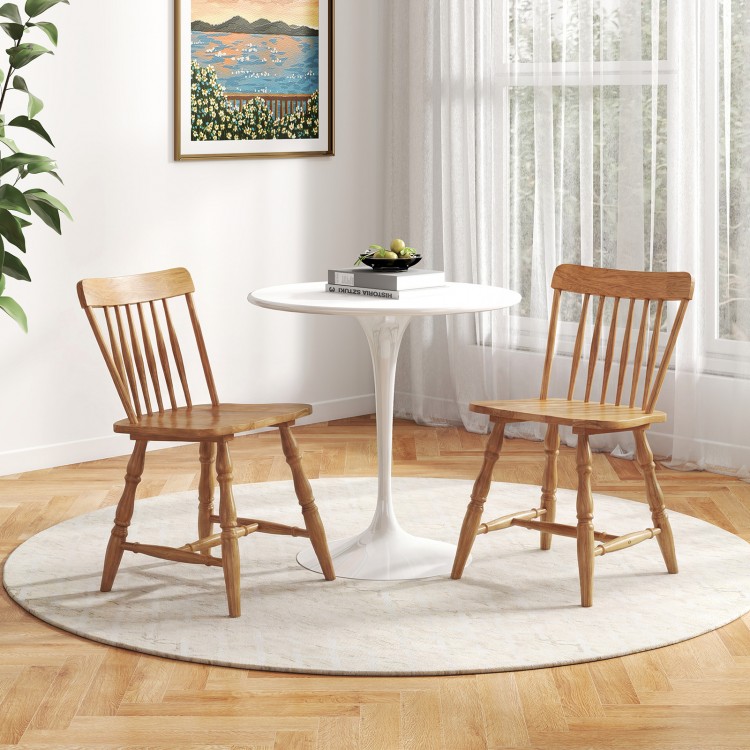 Windsor dining chairs set of 2 with curved spindle back in natural wood, perfect for dining rooms or cafes.