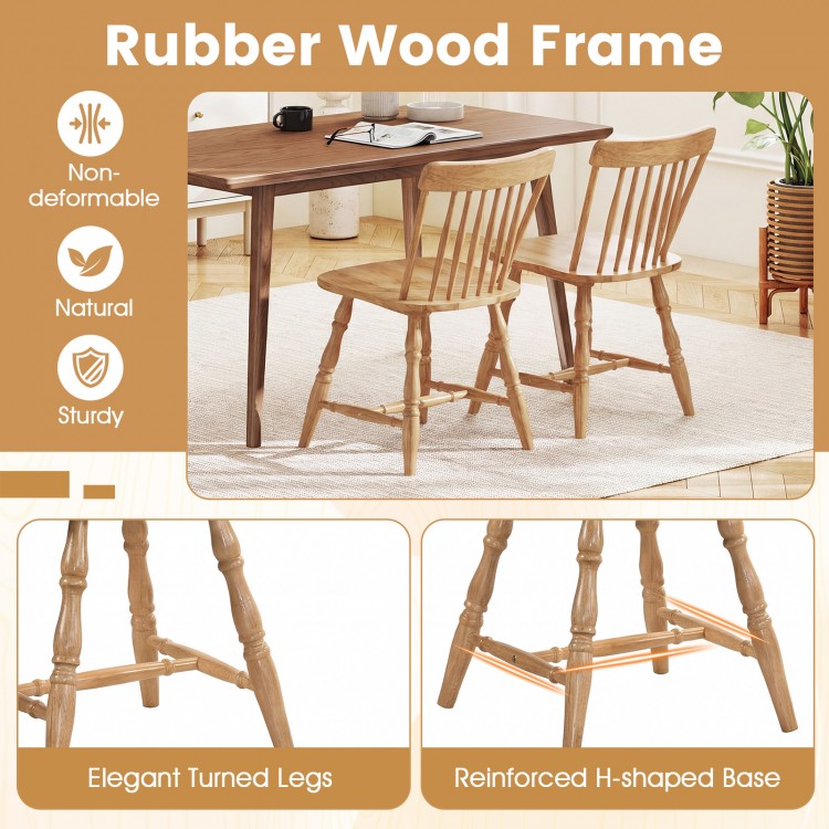 Windsor dining chairs set of 2 with curved spindle back, natural rubber wood frame for stylish and sturdy seating.