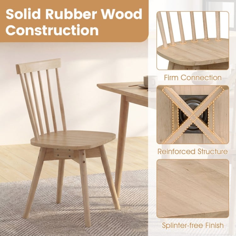 Windsor dining chair showcasing solid rubber wood construction and swivel seat, ideal for kitchen use and easy.
