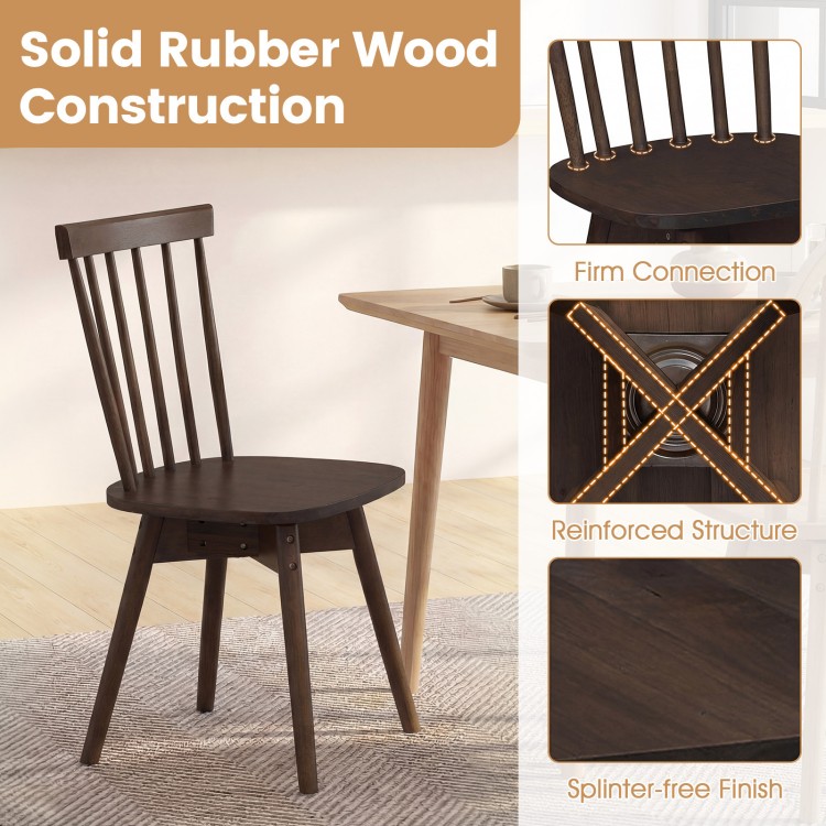 Windsor dining chair in walnut with solid rubber wood, swivel seat, and inclined spindle back for comfort and stability.