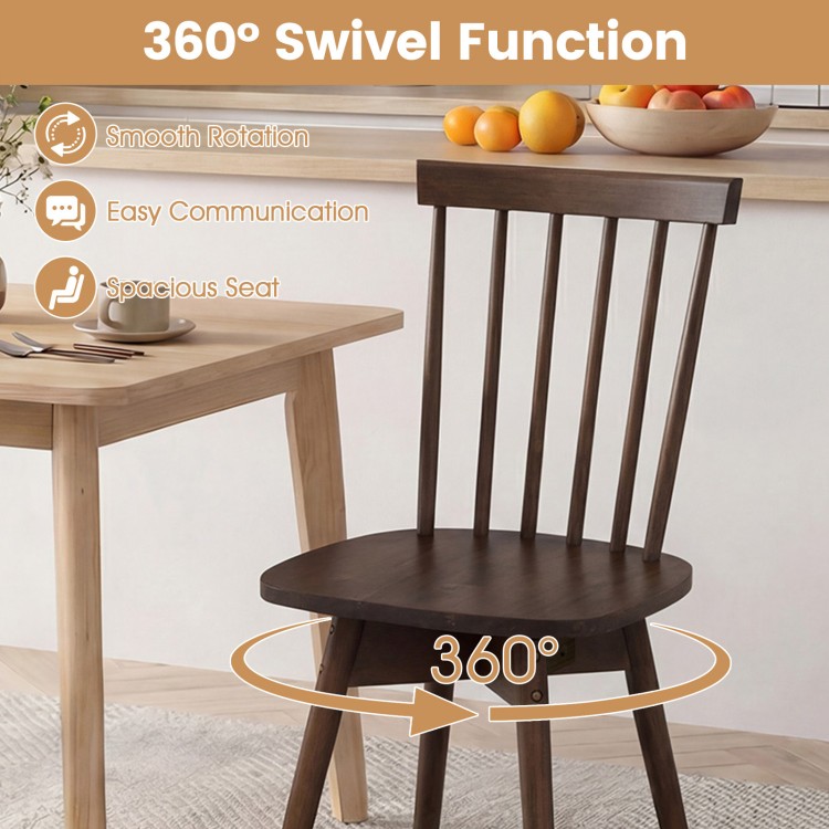 Windsor dining chair with 360° swivel function, solid rubber wood, and spacious seat for comfortable dining.