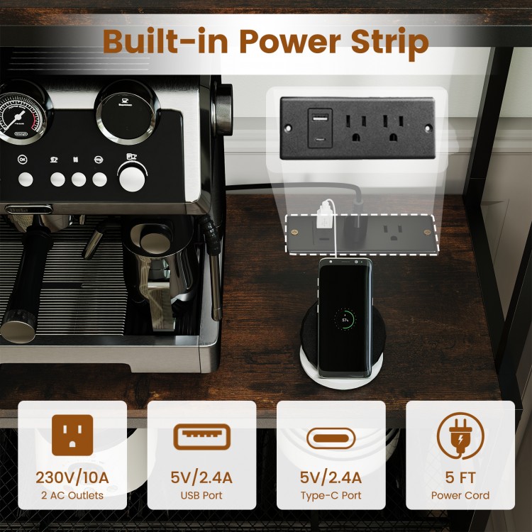 Rustic brown wine organizer featuring a built-in power outlet, 24 bottle holders, and adjustable RGB lighting for.