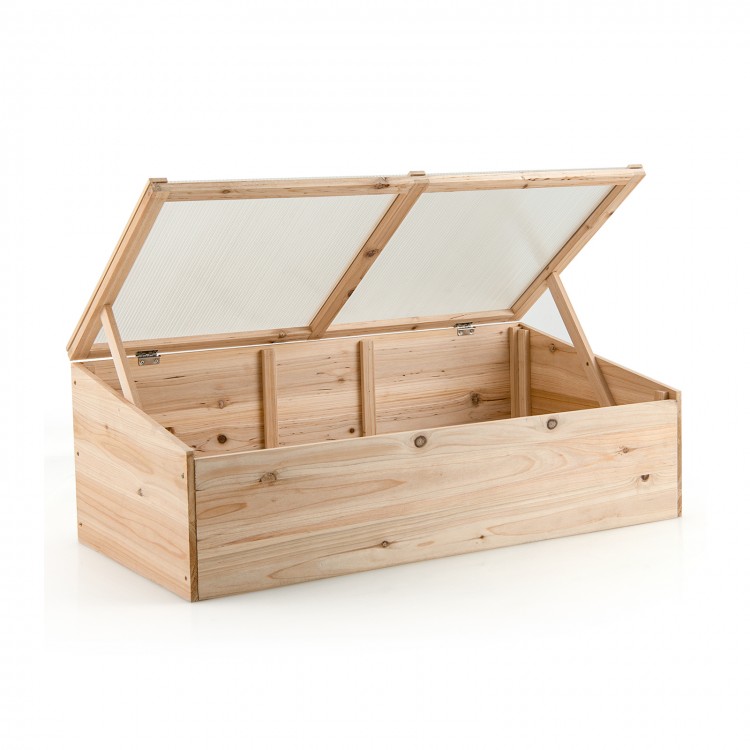 Wooden garden portable greenhouse with transparent PVC lid, foldable top, and bottomless design for versatile planting.