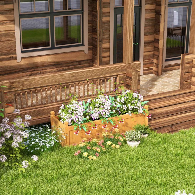 Wooden rectangular garden bed with drainage system, featuring smooth surface and sturdy support legs, perfect for.