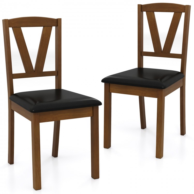Set of 2 wooden dining chairs with PU leather upholstery and rubber wood frame, ideal for home or cafe settings.