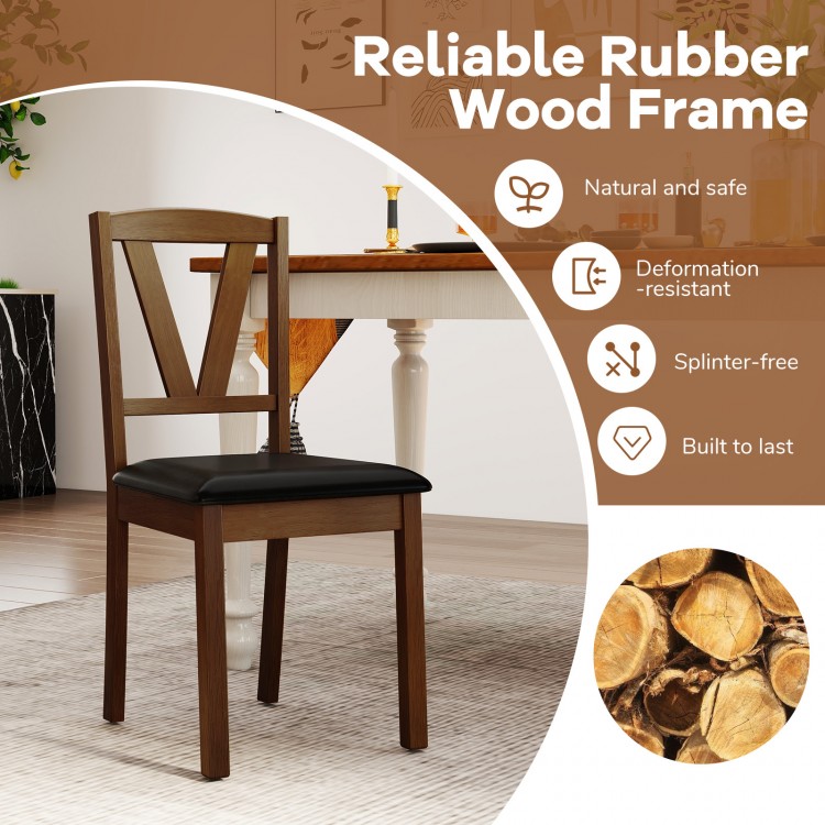 Brown wooden dining chair with PU leather upholstery and rubber wood frame, ideal for home or restaurant settings.