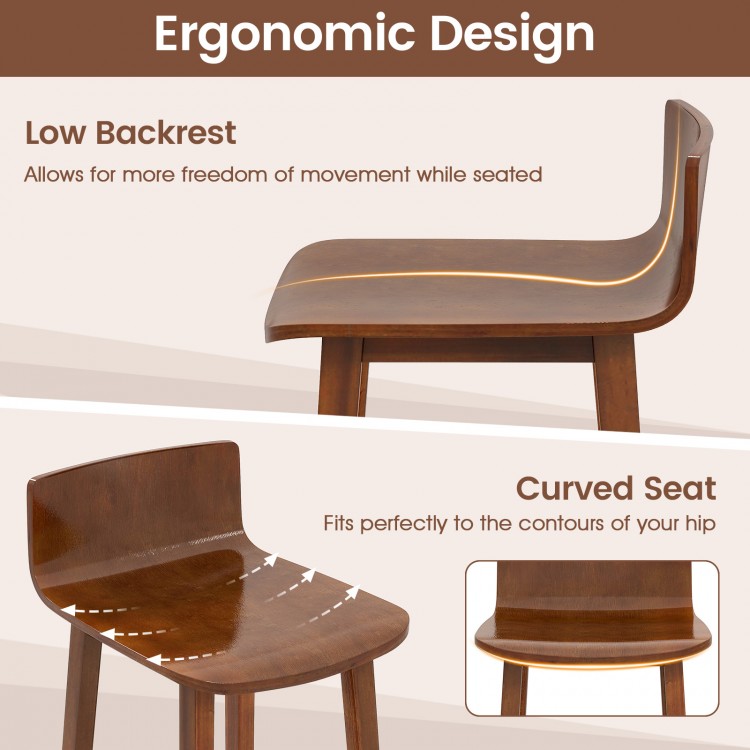 Curved seat and low backrest of a brown acacia wood dining chair, designed for comfort and rustic elegance in dining.
