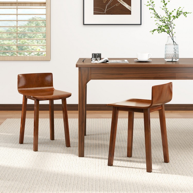 Brown acacia wood dining chair set of 2 with low backrests, ideal for kitchen or dining room use.