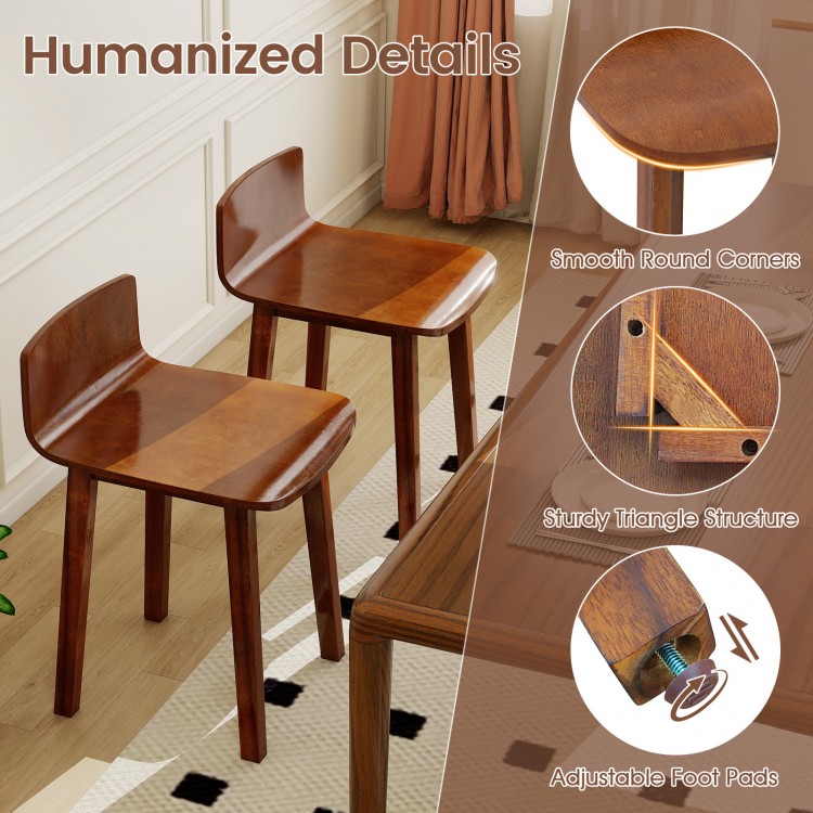 Set of 2 brown acacia wood dining chairs with smooth round corners and adjustable foot pads for stability in any dining.