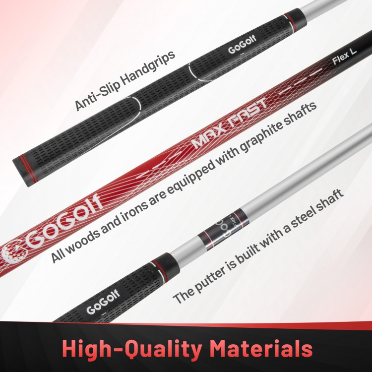 Women's complete golf club set featuring graphite shafts, anti-slip handgrips, and a lightweight carrying bag for.