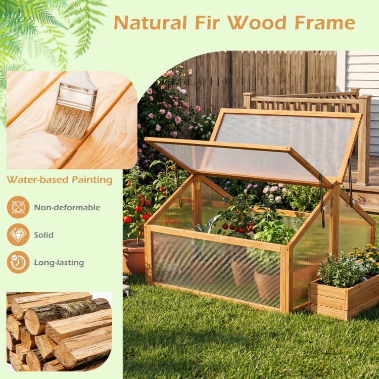 Wood cold frame greenhouse with transparent openable roof, natural fir wood frame, ideal for plant protection and.