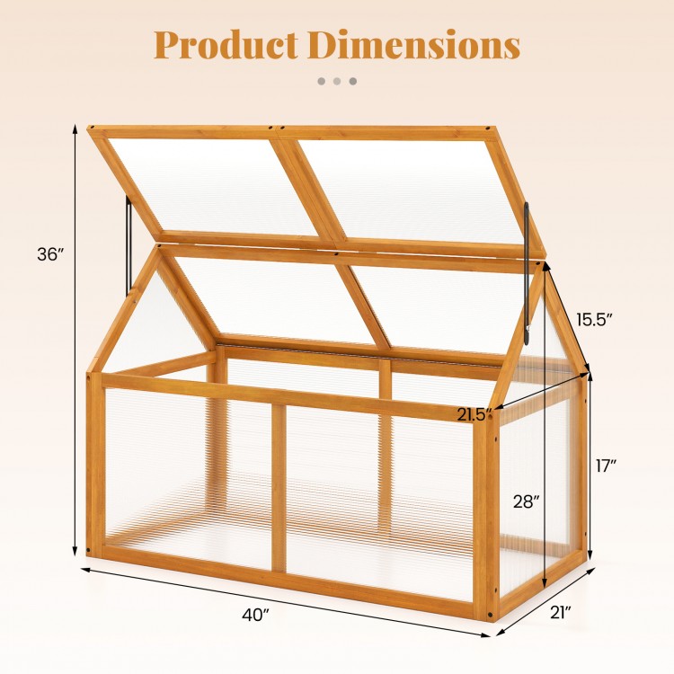 Wood cold frame greenhouse dimensions with adjustable roof, solid fir wood frame, for protecting plants and promoting.