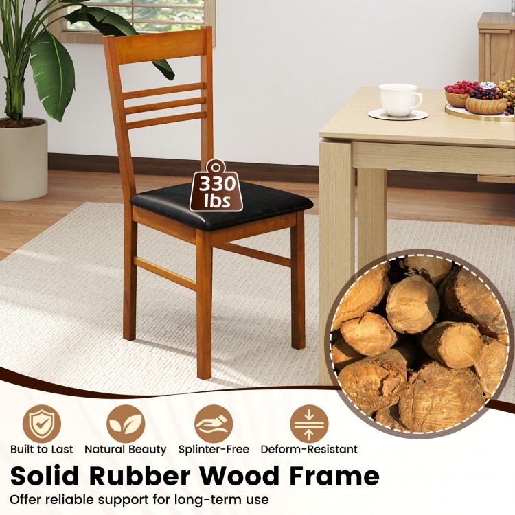 Wood dining chair with solid rubber wood frame in walnut finish, featuring a high backrest and comfortable PU leather.