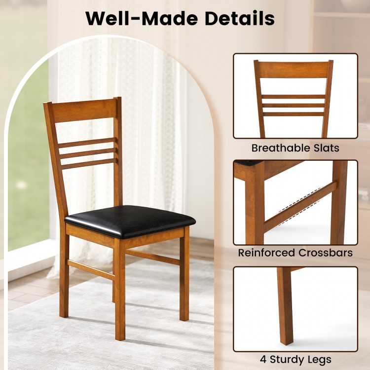 Wood dining chair with breathable slats and rubber wood frame, featuring a high backrest for comfort and stability.