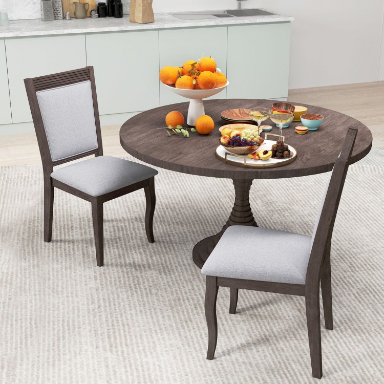 Brown wood dining chairs set of 2 with padded seats, featuring ergonomic backrests for comfort in a modern dining.