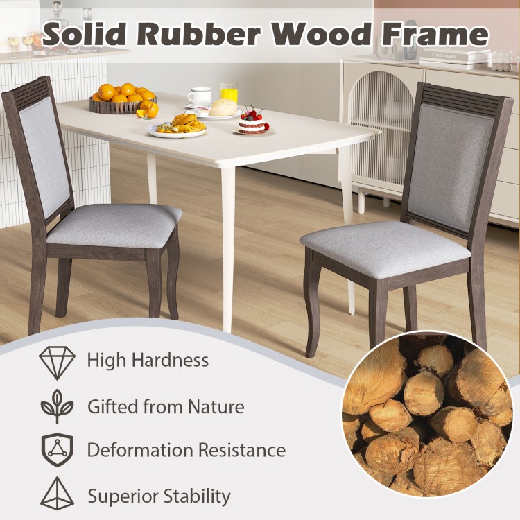 Set of 2 wood dining chairs with solid rubber wood frame and padded seat, designed for comfort and stability.