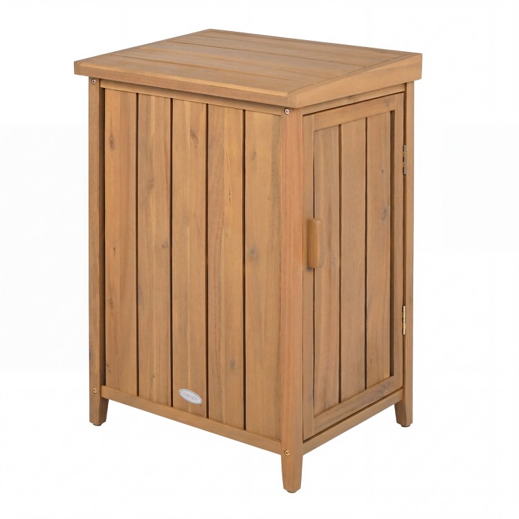 Wood package delivery box featuring a sturdy acacia wood frame and non-slip foot pads, perfect for patio or garden use.