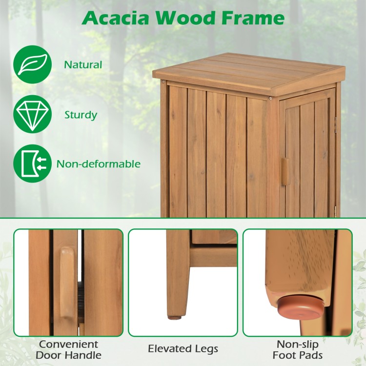 Wood package delivery box with openable lid, acacia wood frame, and convenient door handle for outdoor storage.