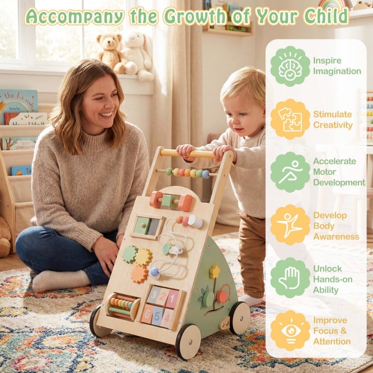 Wooden Baby Walker with Wheels and Storage Basket - Gallery View 7 of 10
