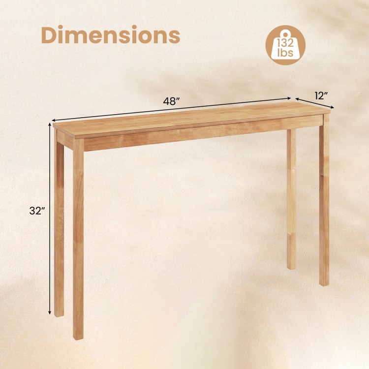 Wooden console table with a 48" thickened top, natural finish, ideal for narrow spaces and stylish decor.
