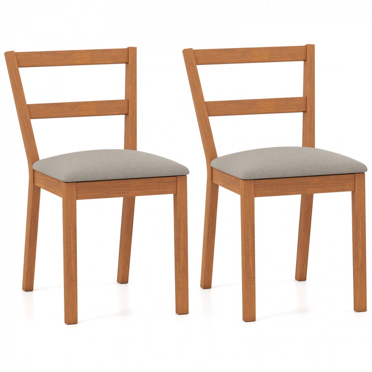 Set of 2 wooden dining chairs with upholstered seats and slat backrests, perfect for farmhouse kitchens or dining rooms.