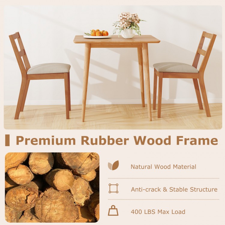 Wooden dining chair set of 2 with upholstered seats in brown, featuring a sturdy rubber wood frame for farmhouse charm.