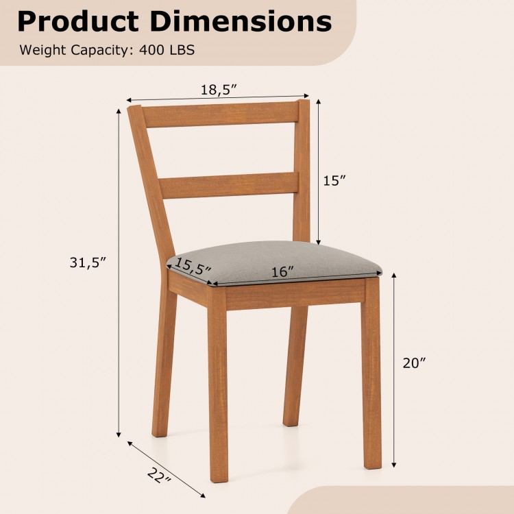 Wooden dining chair with upholstered seat and slat backrest, brown finish, ideal for farmhouse kitchens and dining.