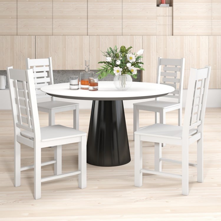 White wooden dining chair set of 2 made from solid rubber wood, designed for comfort and mid-century modern style.
