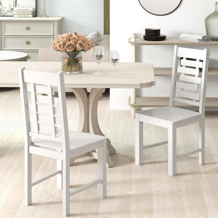 White wooden dining chair set of 2, crafted from solid rubber wood, ideal for dining rooms and cafes.