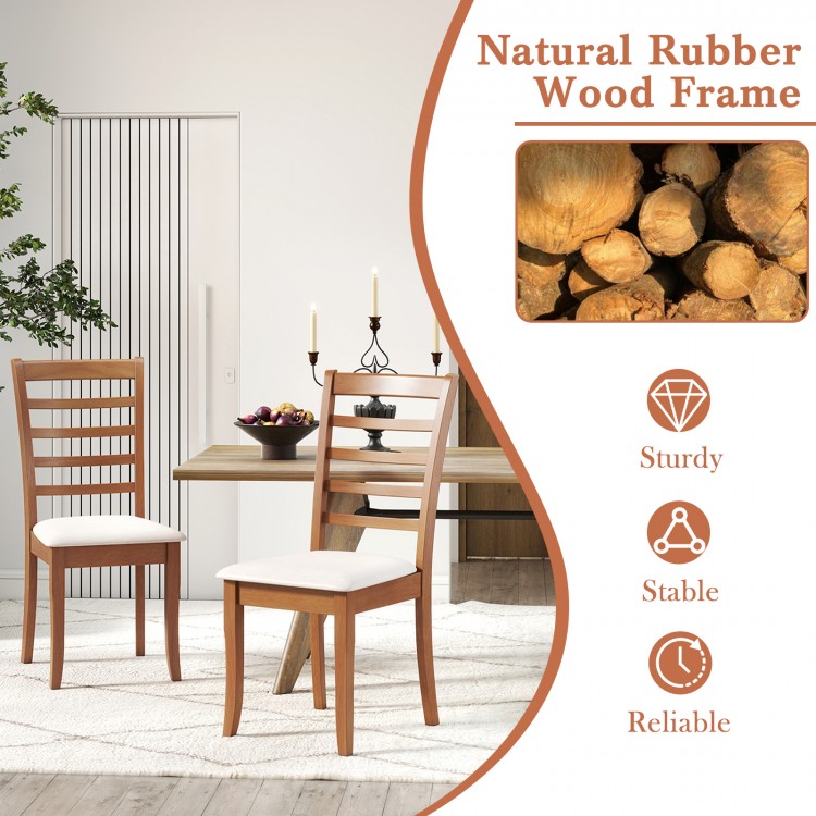 Set of 2 modern wooden dining chairs with natural rubber wood frame and breathable upholstery for versatile seating.