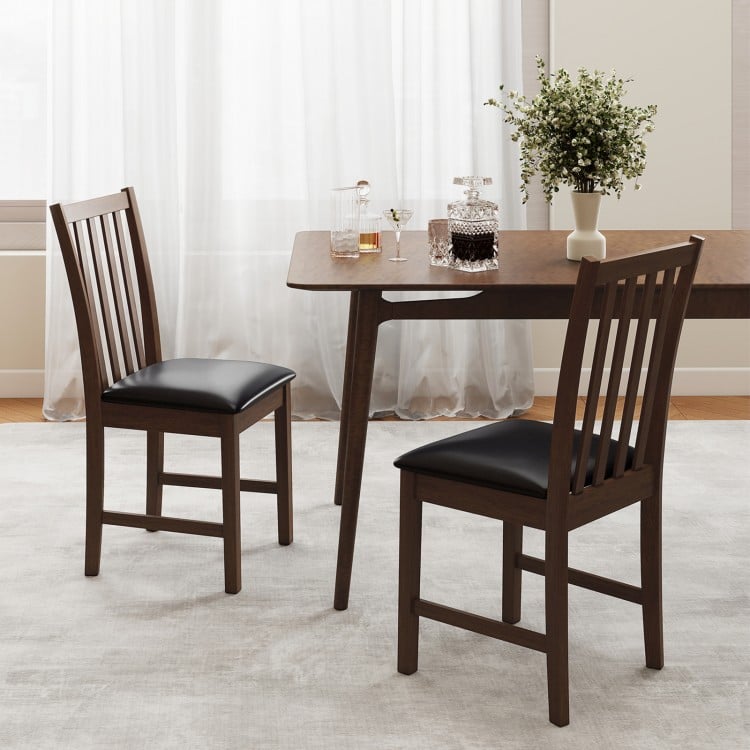 Wooden dining chair set of 2 with padded seats and rubber wood frame, perfect for dining rooms or cafes.