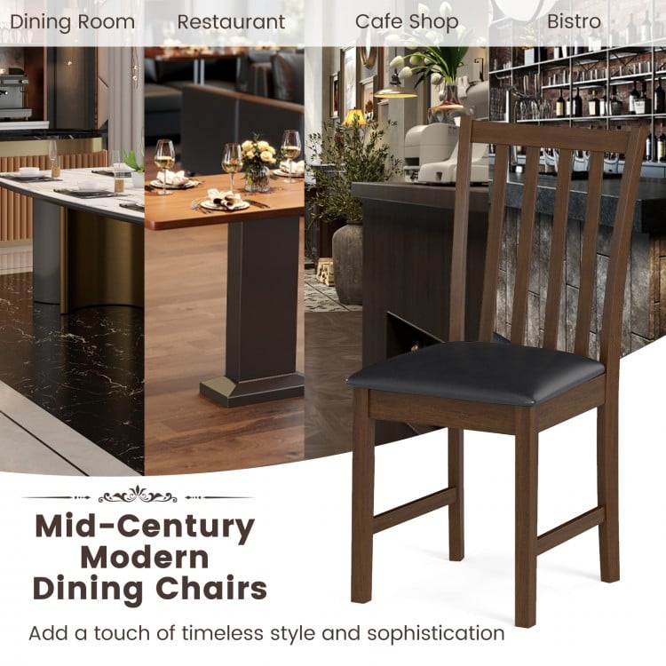 Wooden dining chair with padded seat and rubber wood frame in deep brown, perfect for dining rooms and cafes.