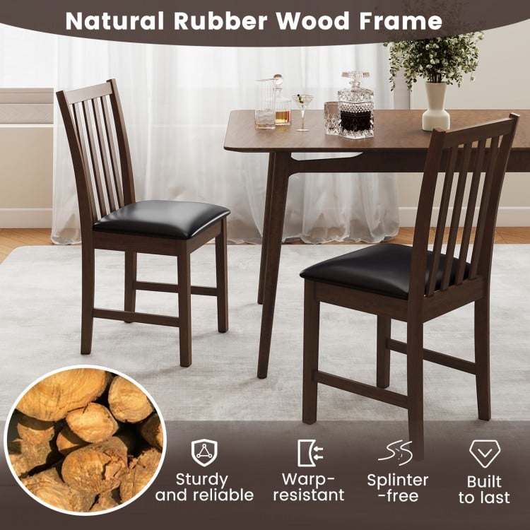 Set of 2 wooden dining chairs with brown rubber wood frame and padded seats, ideal for dining rooms and cafes.
