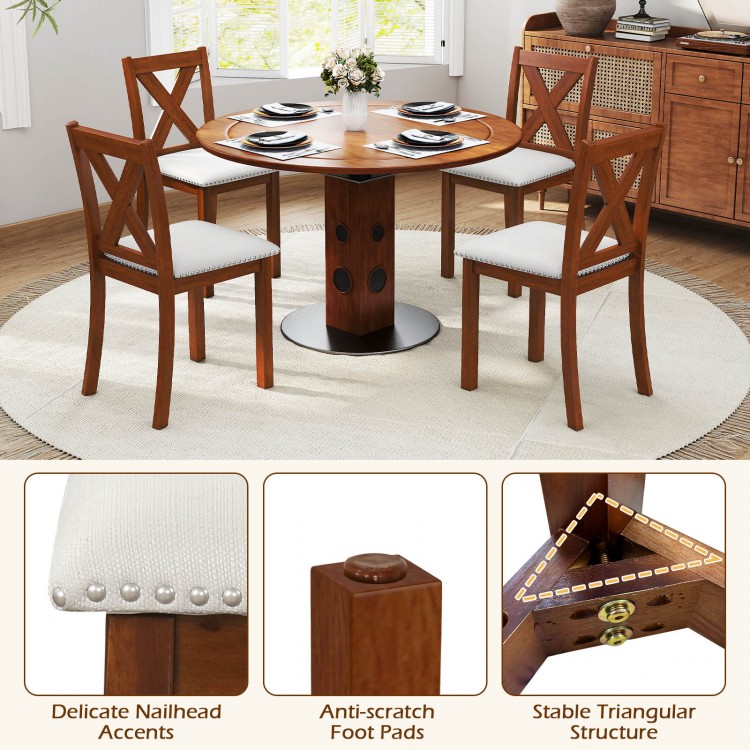 Wooden dining chair set of 2 with padded seats, curved backs, and nailhead accents for elegant dining comfort.